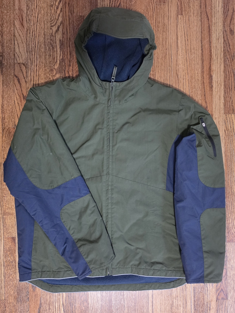 Lands' End Olive Green & Navy Hooded Shell Jacket